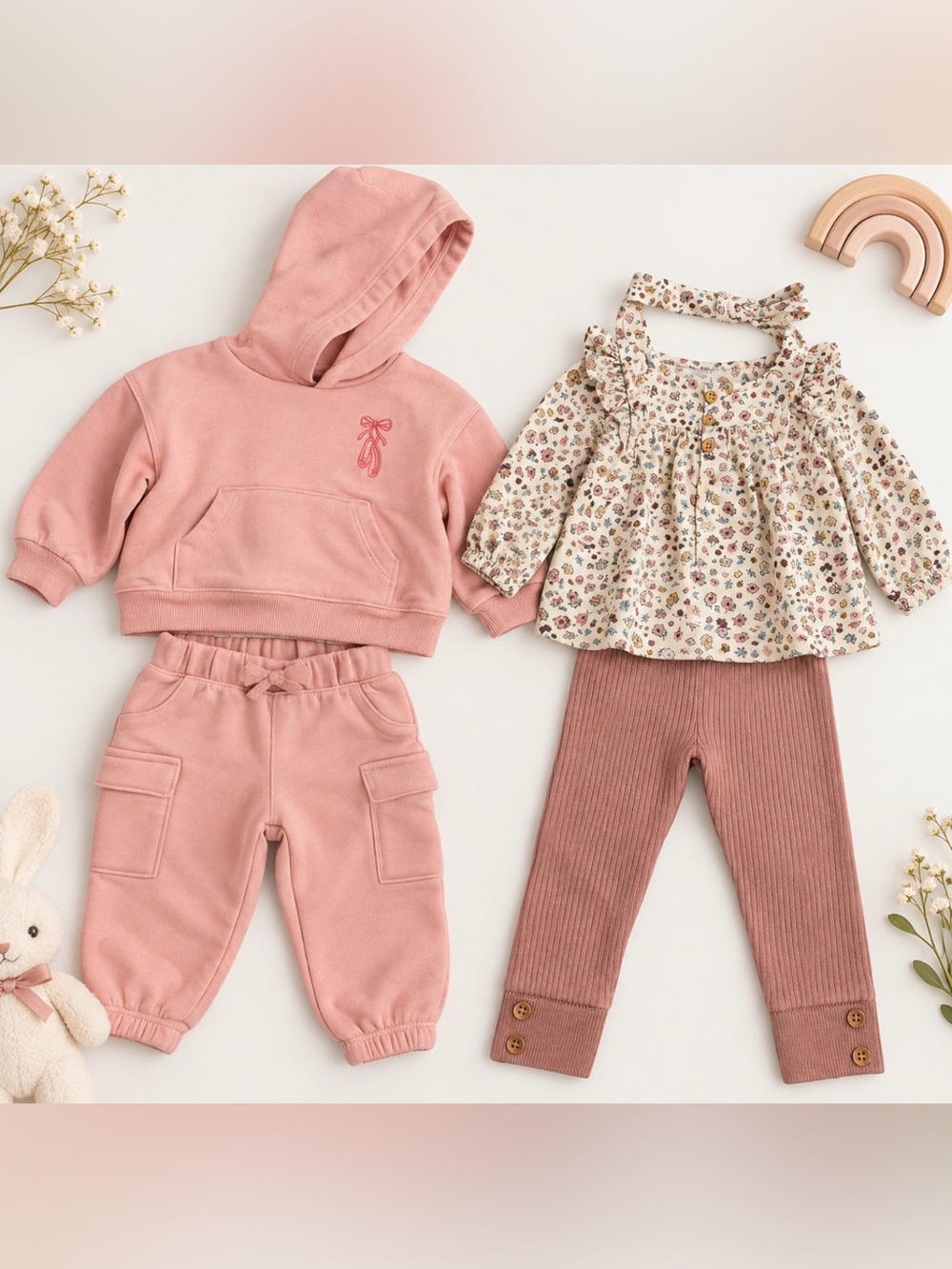 Carter’s Baby Girl 12M 2 outfit Bundle Pink Ballet Hoodie Floral Leggings 4pc